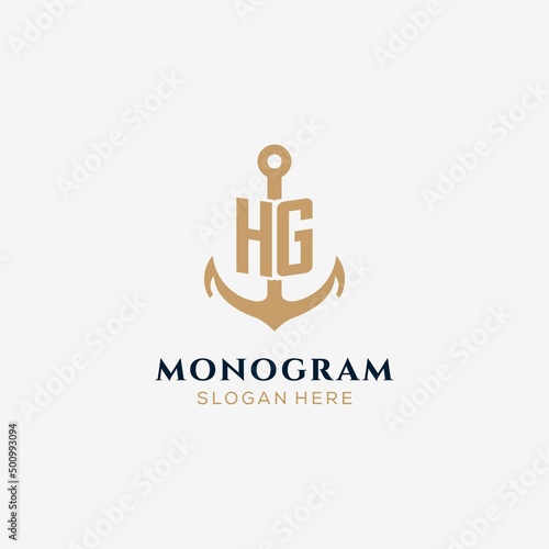 Εκτύπωση καμβά Letter HG with anchor logo design