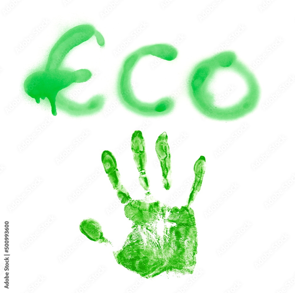 Green spray stain paint in shape eco symbol isolated on white Green spray stain paint in shape eco symbol isolated on white
