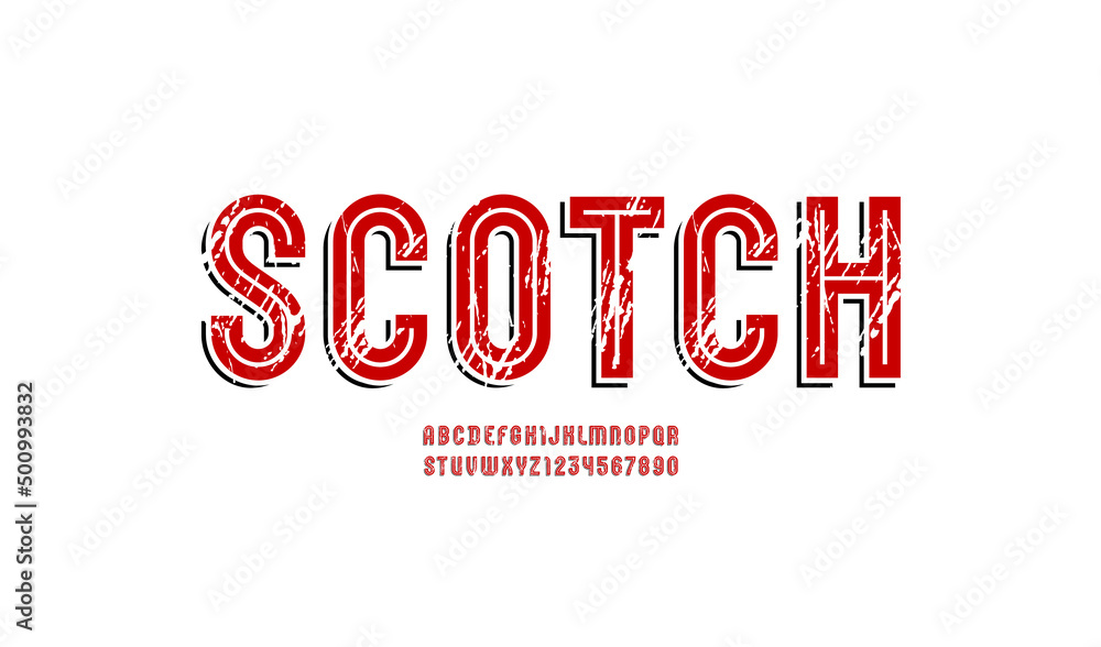 Old font, retro alphabet, frayed letters and numbers Old font, retro alphabet, frayed letters and numbers