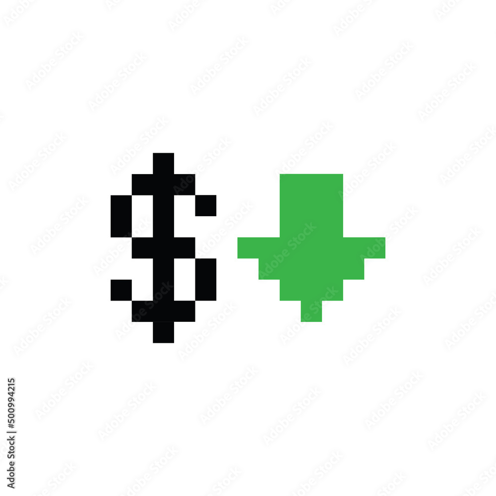 pixel dollar rate up icon pixel art icon element for 8 bit game pixel dollar rate up icon pixel art icon element for 8 bit game