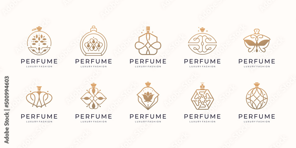 set of luxury perfume bottle logo design inspiration. collection