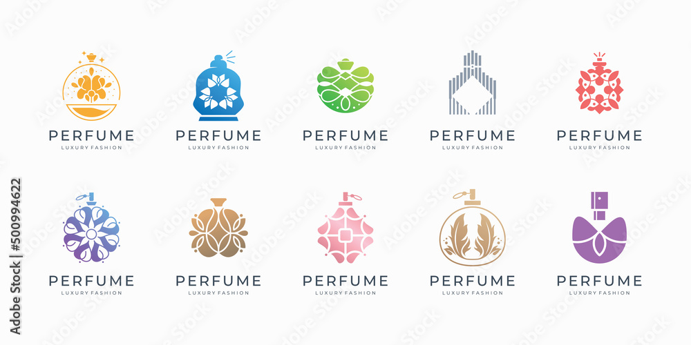 mega collection perfume vector logo. luxury colorful collection of perfume logo template with gradient color inspiration. perfume bottle vector