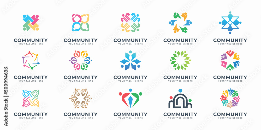 set of community logo design inspiration. abstract of people,team work logo, social group collection - obrazy, fototapety, plakaty 