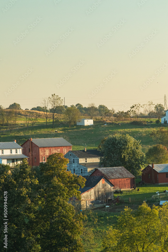 Amish Homestead Among the Trees in a Valley in Holmes County, Ohio
