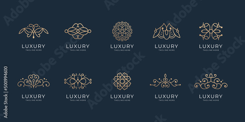 ornament logo set design. line art style design template. boutique concept, linear retro vintage, antique, ornament.
