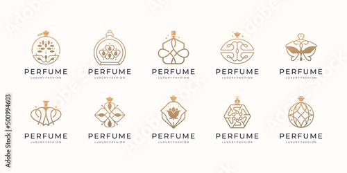set of luxury perfume bottle logo design inspiration. collection premium perfume, minimalist style.
