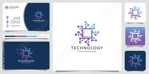 creative of technology logo. chip digital logo, abstract dot concept with business card template.