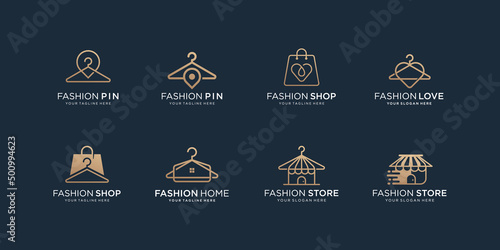 set of fashion logo design. fashion store, hangers, minimalist line, shopping store logo collection.
