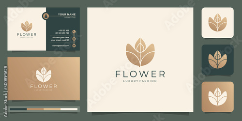 luxury flower logo inspiration. creative of floral template, gold color and business card design.