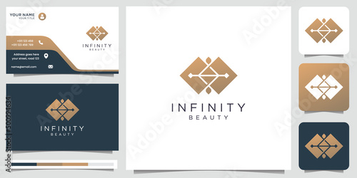negative space infinity beauty logo design template with business card illustration.