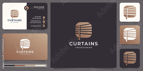 curtains blind logo template with golden color design and business card inspiration.