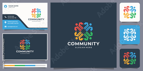 abstract colorful people vector logo. community logo design inspiration with business card design.