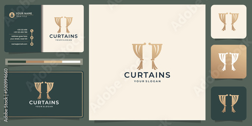 curtains premium logo design template with luxury golden color and business card inspiration.