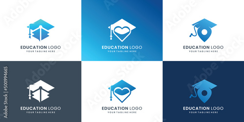 set of collection graduation cap logo design for school,university,college,graduate logo inspiration