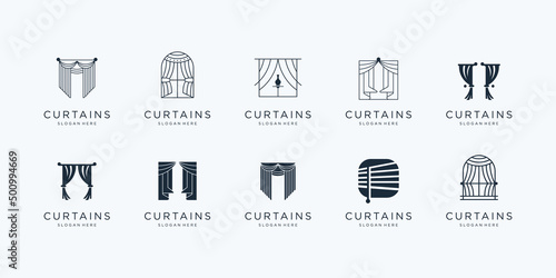 set curtains logo design inspiration. minimalist collection circus curtain,luxury blind,line art .