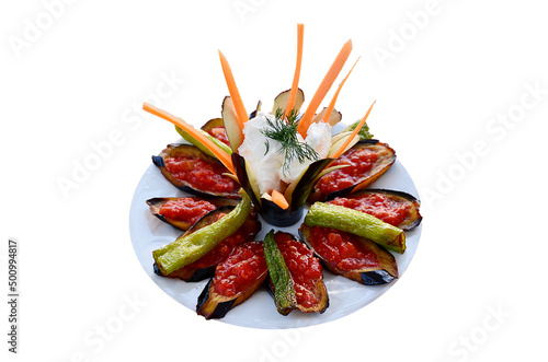 fried vegetables on white background photo