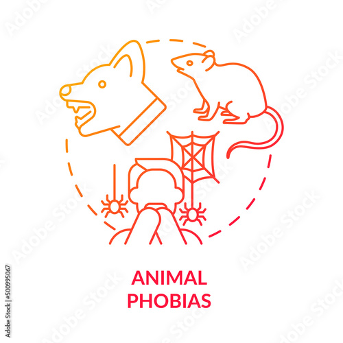 Animal phobias red gradient concept icon. Zoophobia. Anxiety disorder and fears. Specific phobias abstract idea thin line illustration. Isolated outline drawing. Myriad Pro-Bold font used