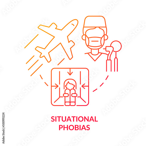 Situational phobias red gradient concept icon. Anxiety disorder and fears. Specific phobias abstract idea thin line illustration. Isolated outline drawing. Myriad Pro-Bold font used