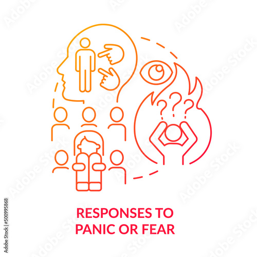 Responses to panic and fear red gradient concept icon. Intense anxiety disorder. Phobia cause abstract idea thin line illustration. Isolated outline drawing. Myriad Pro-Bold font used