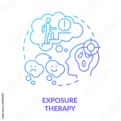 Exposure therapy blue gradient concept icon. Change and manage fear reaction. Anxiety disorder. Treatment abstract idea thin line illustration. Isolated outline drawing. Myriad Pro-Bold font used
