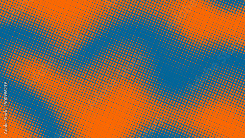 Orange and blue superhero background in pop art comics book style. Cartoon halftone backdrop dot design, vector illustration eps10