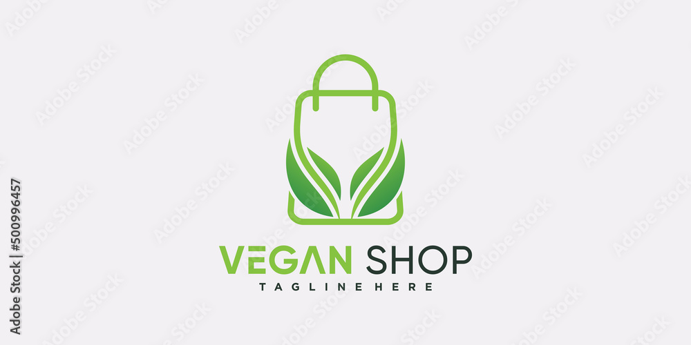 Vegan shop icon logo for business company with creative concept Premium Vector Vegan shop icon logo for business company with creative concept Premium Vector
