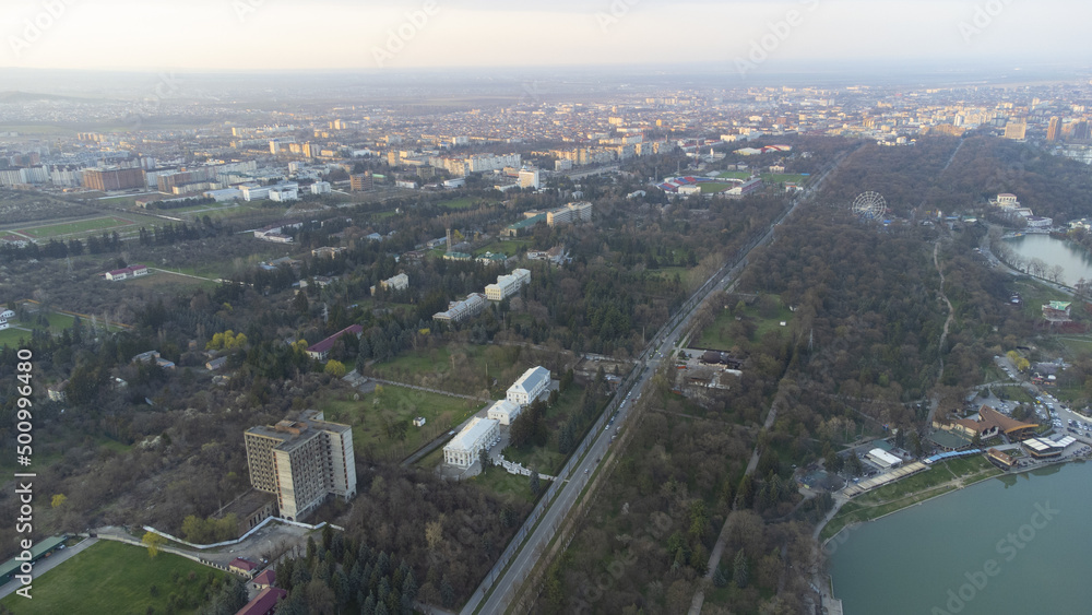 Fototapeta premium Top view of the park and lake
