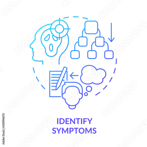 Identify symptoms blue gradient concept icon. Anxiety disorder signs. Before appointment with therapist abstract idea thin line illustration. Isolated outline drawing. Myriad Pro-Bold font used