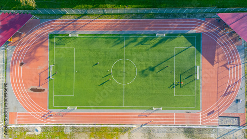 Football field and running track top view
