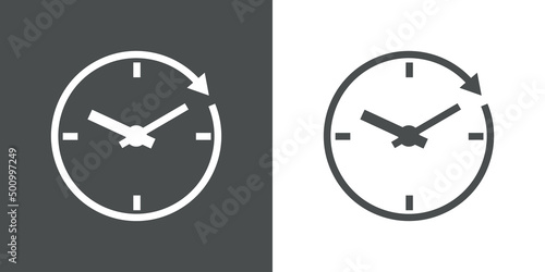 Icono paso del tiempo. Logo con con silueta de esfera de reloj simple con líneas con forma de flecha girando en círculo
