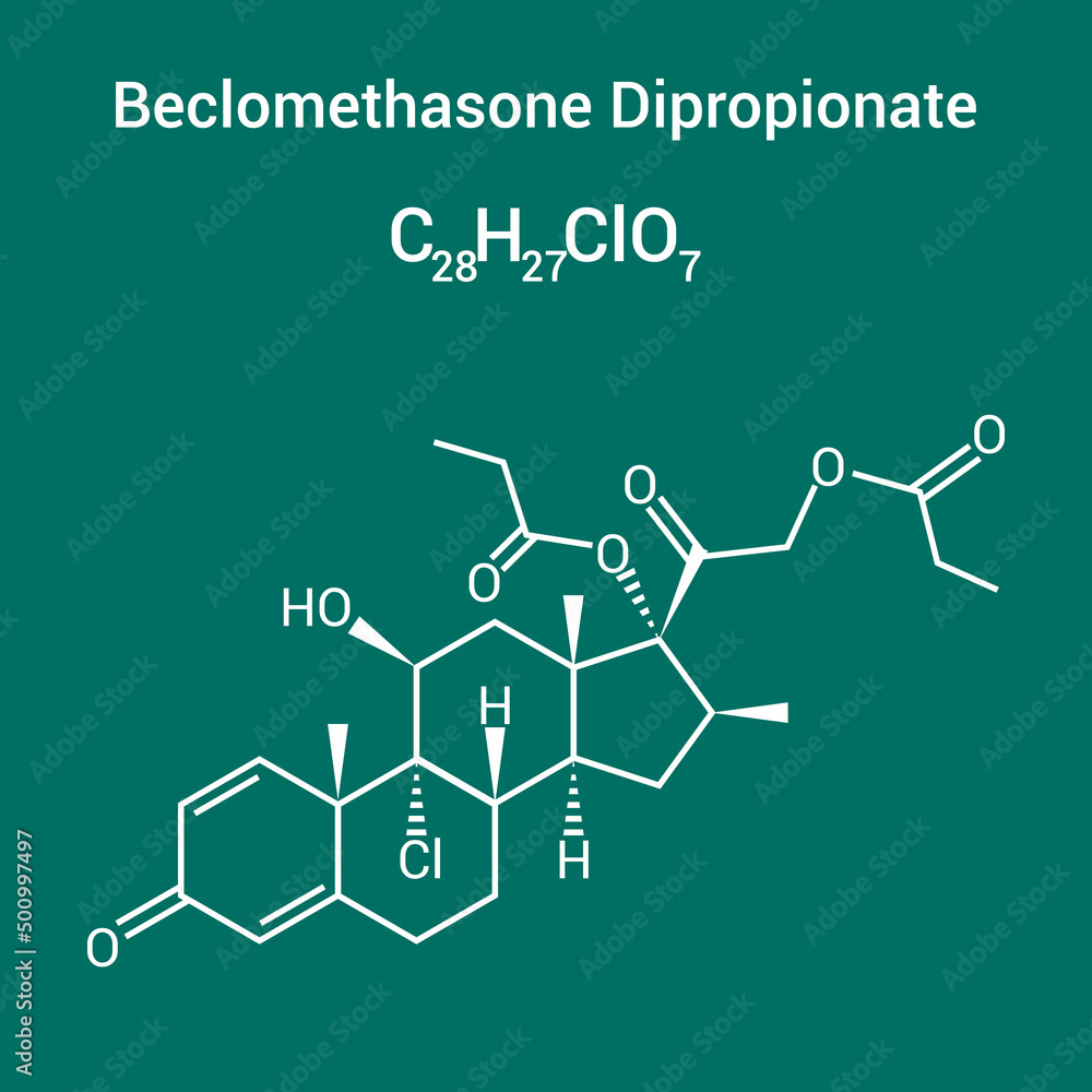 chemical structure of beclomethasone dipropionate (C28H37ClO7)