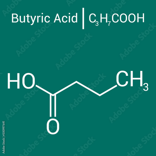 chemical structure of butyric acid (C3H7COOH) photo