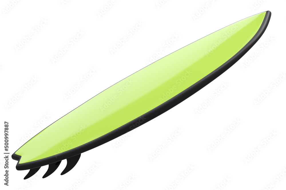 Realistic green surfboard for summer surfing isolated on white background. Realistic green surfboard for summer surfing isolated on white background.