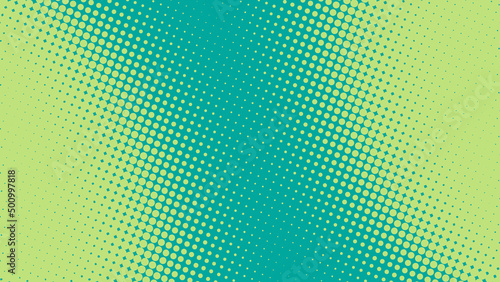 Turquoise green superhero background in pop art comics book style. Cartoon halftone backdrop dot design, vector illustration eps10