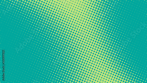 Turquoise green pop art comics book background with dotted halftone design. Retro superhero backdrop, vector illustration eps10