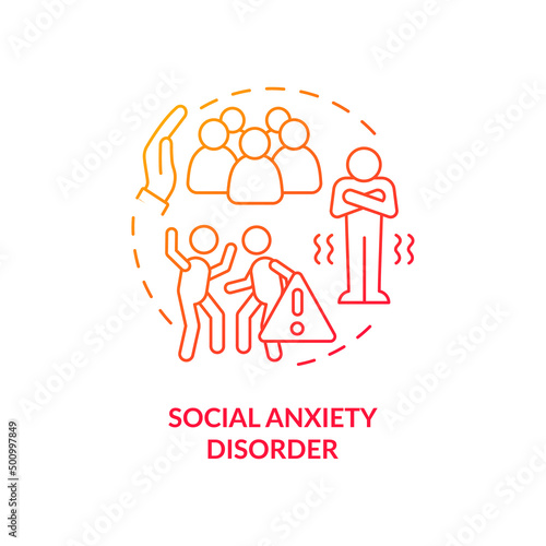 Social anxiety disorder red gradient concept icon. Mental issues. Downside of social media abstract idea thin line illustration. Isolated outline drawing. Myriad Pro-Bold font used