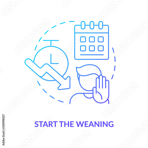 Start weaning blue gradient concept icon. Reduce playing activity. Coping with gaming addiction abstract idea thin line illustration. Isolated outline drawing. Myriad Pro-Bold font used