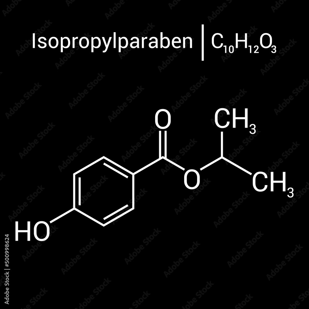 Fototapeta premium chemical structure of Isopropylparaben (C10H12O3)