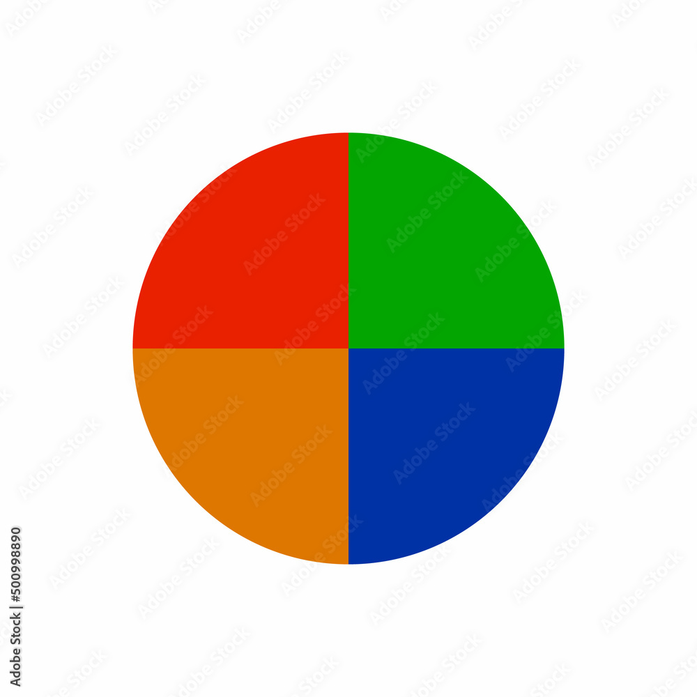 Pie chart with four same size sectors vector illustration on white background
