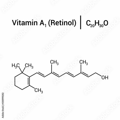 chemical structure of vitamin a1 or retinol (C20H30O)
