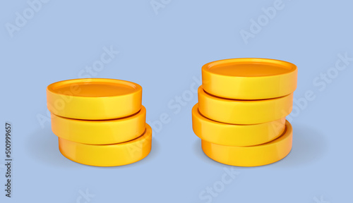 3D cartoon stack of gold coins isolated on blue background. Cash Money. Business financial investment. Vector 3d cartoon icons
