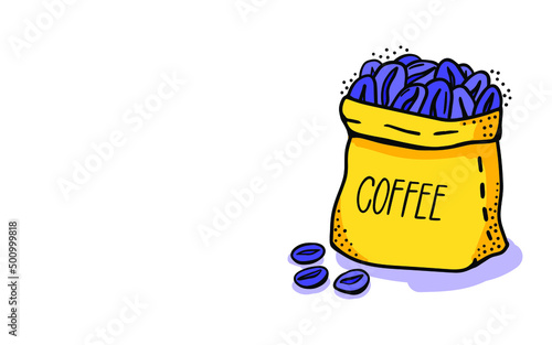 A sack of coffee bean. Cafe mural design in yellow and black color