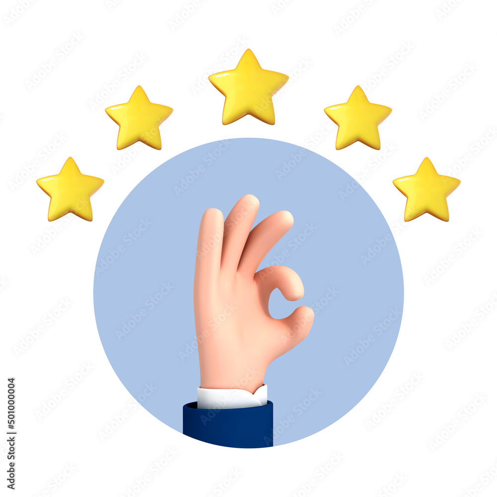 3D cartoon hand hand making OK gesture for success or good feedback. Positive concept and OK symbol. Customer review rating and client feedback concept. 3d vector illustration 3D cartoon hand hand making OK gesture for success or good feedback. Positive concept and OK symbol. Customer review rating and client feedback concept. 3d vector illustration