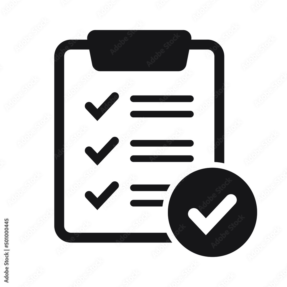 Clipboard icon. Checklist icon of an approved document. Project completed. Tasks vector icon. Task completed. Clipboard icon. Checklist icon of an approved document. Project completed. Tasks vector icon. Task completed.