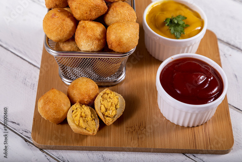 Brazilian snacks, fried balls stuffed with chicken