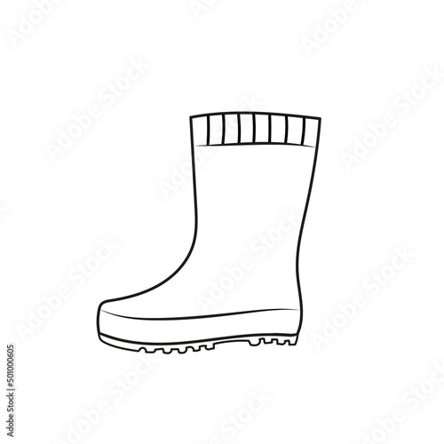Rubber boot line icon. Wellington rain boots. Vector sketch illustration. Rain boot outline icon. Hand drawn rubber boots. Doodle drawing illustration