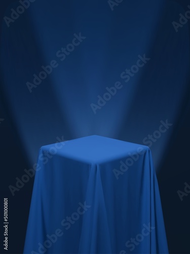 Blue fabric covering a cube or a table vector illustration