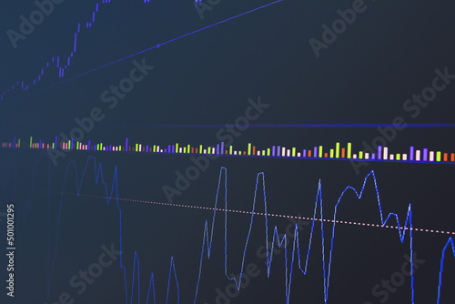 Economic theme background with financial data  market chart on screen. Soft focus