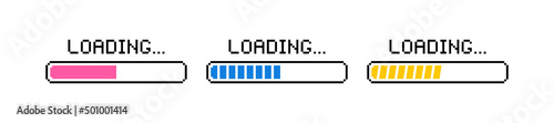 Pixel art 8-bit loading bar concept. Loading or Installing process. Vector illustration