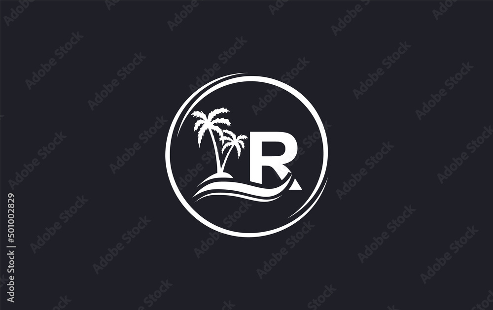 Nature water wave and beach tree vector art logo design with the letter and alphabet Nature water wave and beach tree vector art logo design with the letter and alphabet